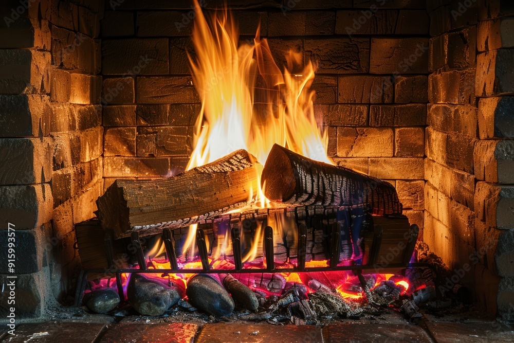 Aufkleber a roaring fireplace fills the room with warmth and light, creating a comfortable atmosphere as logs 