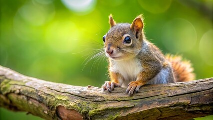 Obraz premium Cute baby squirrel in a playful pose on a tree branch, squirrel, adorable, furry, small, wildlife, mammal, baby animal, cute