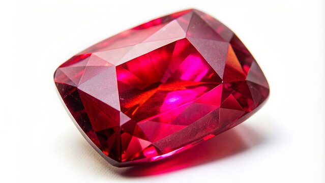 Close-up shot of a isolated Ruby gemstone on a white background, Ruby, Gemstone, Precious, Red, Jewel, Close-up, Sparkling