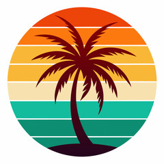 Vibrant Summer Vector Illustration with Palm Tree Silhouette and Beach Activities