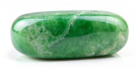 Isolated jade stone on white background , jade, stone, green, precious, gem, mineral, shiny,...