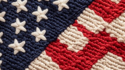 Detailed view of the American flag's fabric, focusing on the intricate weave of the stars and stripes, with vivid red, white, and blue colors