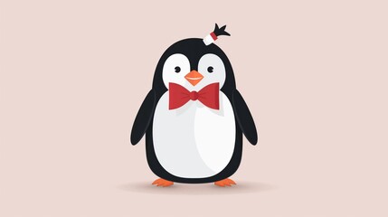 Obraz premium 2D illustration of a penguin with a bow tie with basic shapes on a neutral colored background in a simplicity of drawing in a minimalist vector style