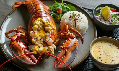 Fresh Lobster Gourmet cuisine delicious seafood on a plate Generate AI