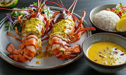 Fresh Lobster Gourmet cuisine delicious seafood on a plate Generate AI