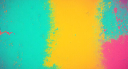 blue watercolor paint background design with colorful orange pink borders and bright center, watercolor bleed and fringe with vibrant distressed grunge texture