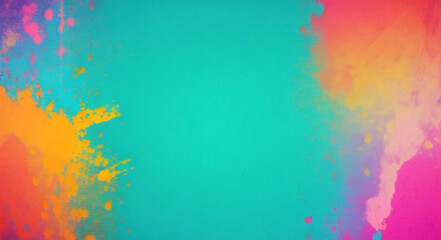 Fototapeta premium blue watercolor paint background design with colorful orange pink borders and bright center, watercolor bleed and fringe with vibrant distressed grunge texture