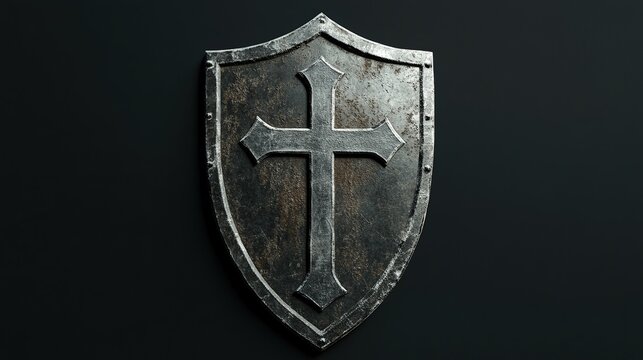 Old metal shield with a cross.