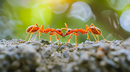 Obraz premium Macro close up view of a group of ants working together to form a bridge showcasing the concept of unity in achieving a common goal This image can be used as a metaphor for successful thinking