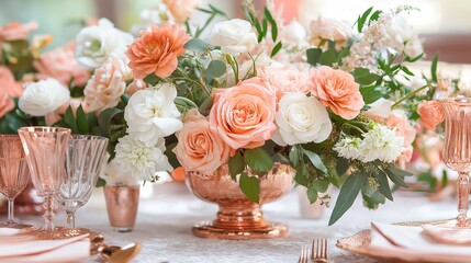 festive table setting for celebration party with pink flowers