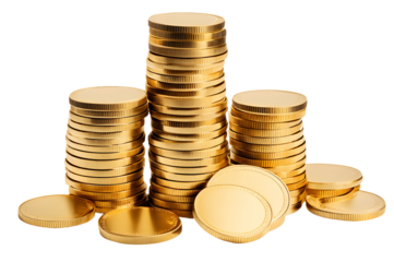 Stack of gold coins isolated on transparent background
