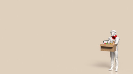The man and  equipment in paper Box for Layoff concept 3d rendering.