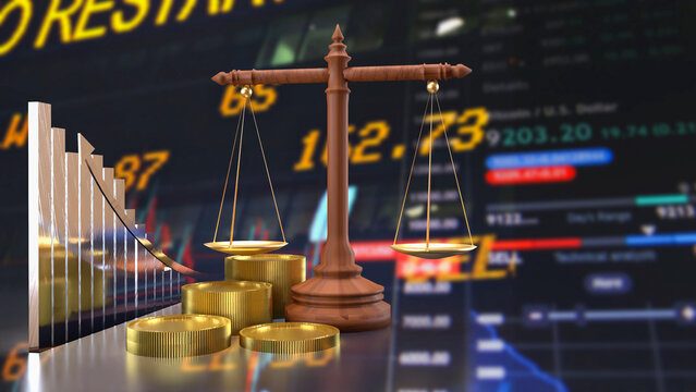 The libra and coins for Business concept 3d rendering..