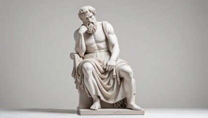 Obraz premium Statue of a Greek philosopher in contemplation, isolated white background, full body side view, copy space for text 