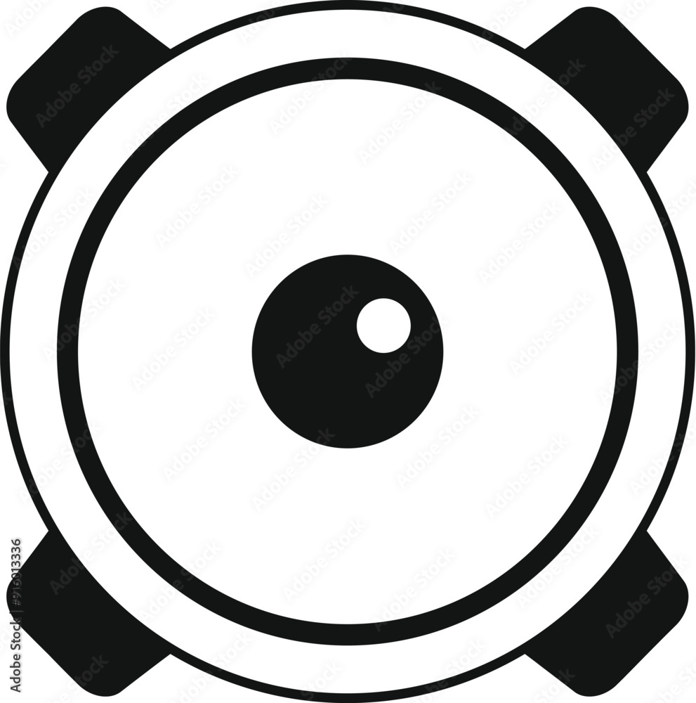 Wall mural simple style black and white icon of a big loudspeaker playing music with four fixation points