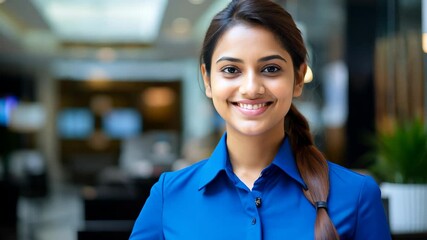 A beautiful businesswoman smiling with office room