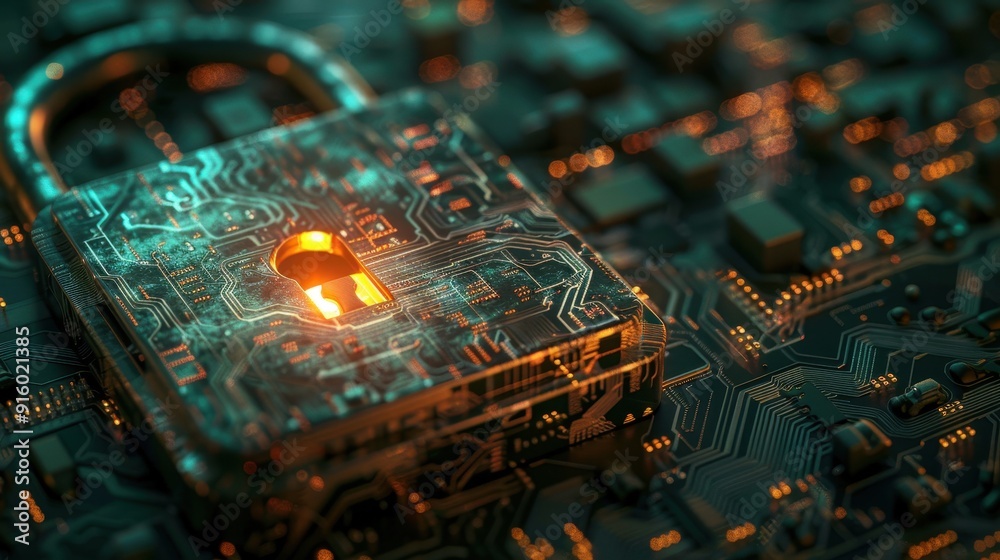 Aufkleber Illuminated Padlock Embedded in a Circuit Board