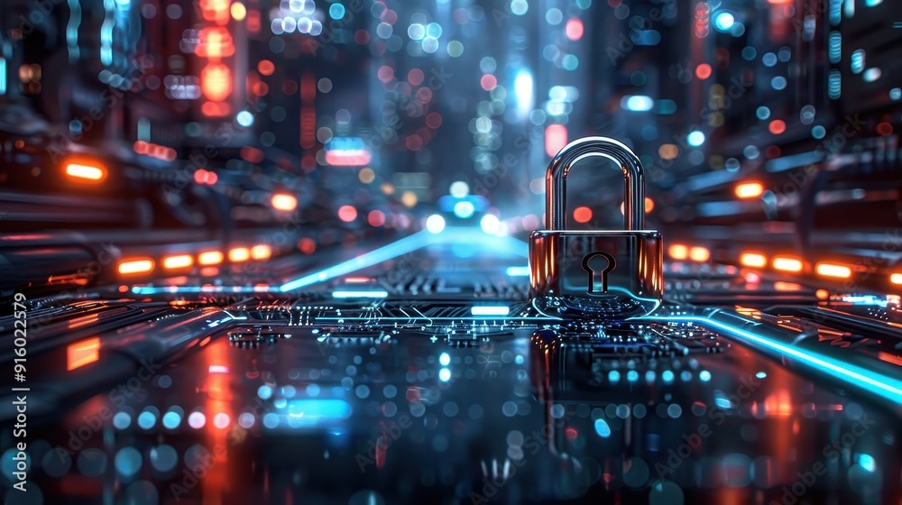 Aufkleber A Metallic Padlock on a Futuristic Circuit Board