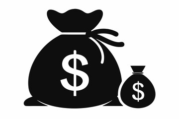 
Money bag silhouette, Money bag with dollar icon. vector illustration
