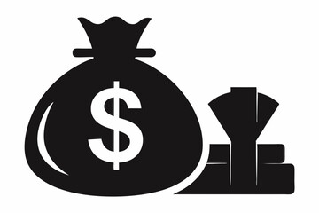 
Money bag silhouette, Money bag with dollar icon. vector illustration
