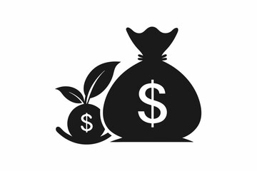 
Money bag silhouette, Money bag with dollar icon. vector illustration

