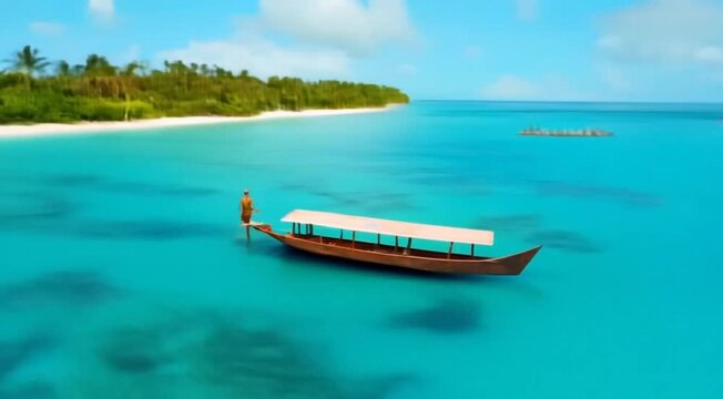Beautiful tonga boat near Hawaiian island - drone shot
