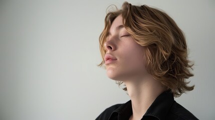 Close-up Portrait of a Young Man with Blonde Hair and Closed Eyes