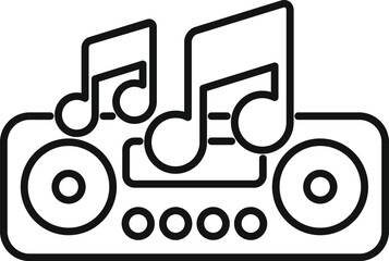 Line art icon of a music player playing energetic music with musical notes