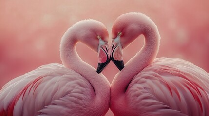 Naklejka premium Romantic Pair of Pink Flamingos with Intertwined Necks in Heart Shape on Soft Pastel Background Symbolizing Love and Unity