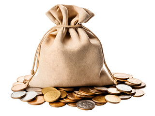 money sack with coins isolated on transparent background