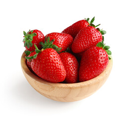 Bowl with sweet fresh strawberries on white background