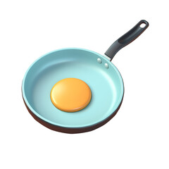 A blue frying pan with a single fried egg in the center on a transparent background.