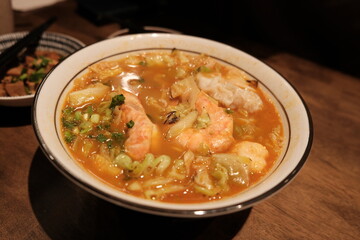 Shrimp dumpling noodle soup