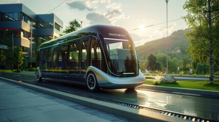 Obraz premium Electric public transit with renewable energy