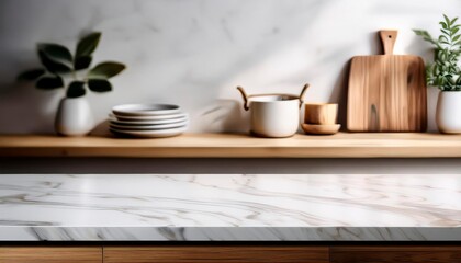 Empty Marble tabletop in kitchen with copy space. Generated image