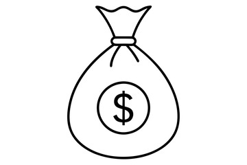 Money bag line art vector, Money bag with dollar outline icon. vector illustration
