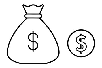 Money bag line art vector, Money bag with dollar outline icon. vector illustration
