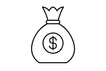 Money bag line art vector, Money bag with dollar outline icon. vector illustration
