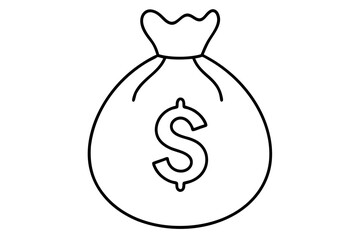 Money bag line art vector, Money bag with dollar outline icon. vector illustration
