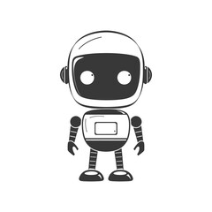 Black and White Illustration of a Friendly Robot Character