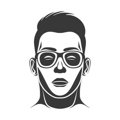 Fototapeta premium Black and white illustration of a mans face with sunglasses and closed eyes