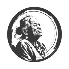 Black and White Illustration of an Elderly Womans Profile