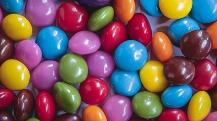 Assorted colorful candy-coated chocolates in close-up