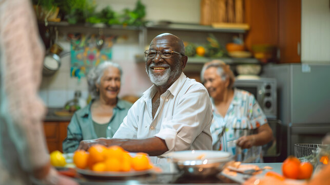 Seniors eagerly starting their first cooking class together