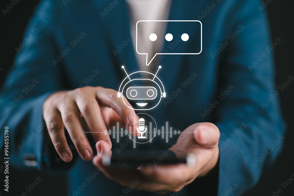 Poster Chatbot artificial intelligence intelligent robot technology AI. Artificial intelligence technology automatically responds to online messages to help customers instantly.