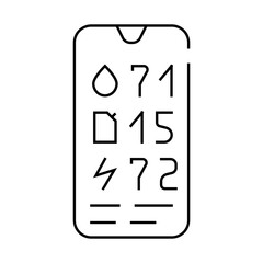 charge level control, water and fuel on mobile phone line icon vector. charge level control, water and fuel on mobile phone sign. isolated contour symbol black illustration