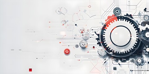 Obraz premium Abstract futuristic technology background with gears and engineering elements vector illustration on white, concept of digital tech innovation in business or industry design template for banner.