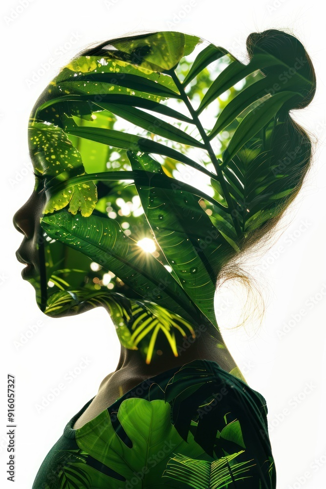 Wall mural Woman and Nature: A Double Exposure Portrait