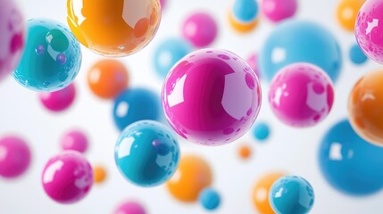 Collection of vivid 3D colorful spheres on a white background, creating a modern brochure template