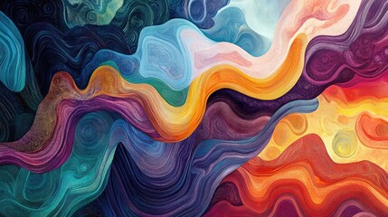 Fototapeta premium Intricate patterns and flowing waveforms in vibrant, multicolored hues create a stunning abstract piece